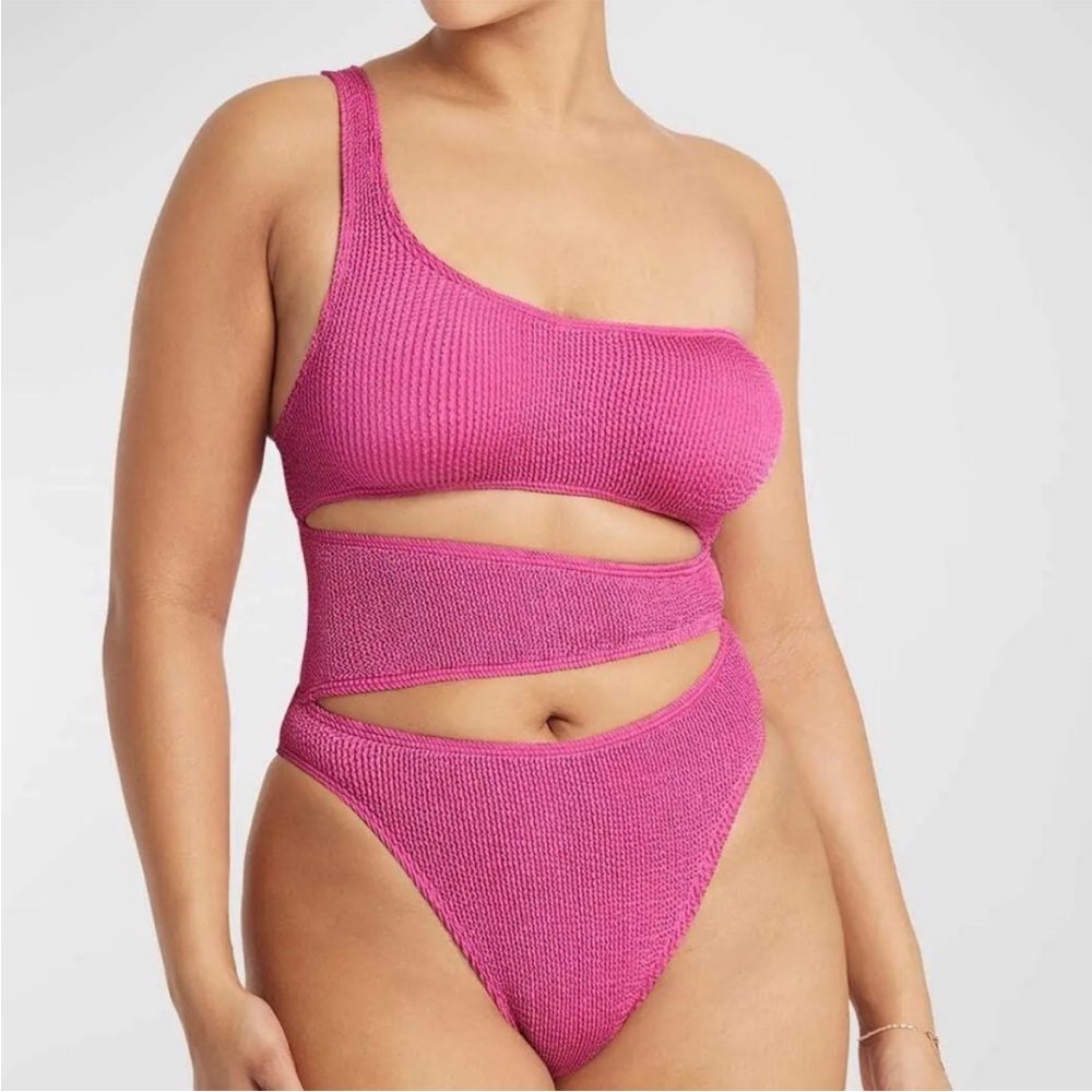 bond-eye Pink One Shoulder Cutout One Piece